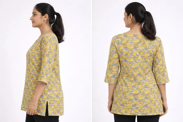 Yellow_Cotton_Geometric_Print_Tunic_Top_For_Women