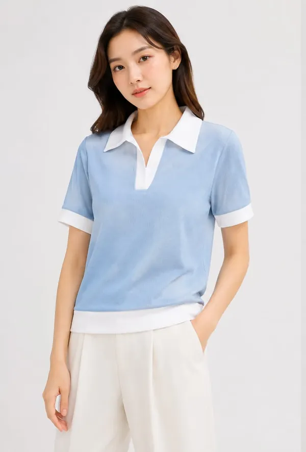 Sky_Blue_Cotton_Knit_Relaxed_Polo_Top_For_Women