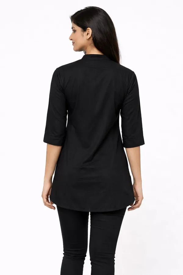 Black_Cotton_Mandarin_Collar_Tunic_Kurti_For_Women
