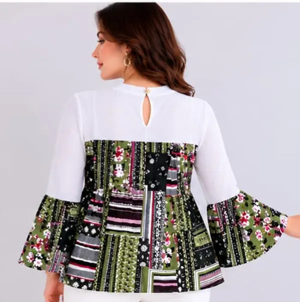 Green_Crepe_Flared_Bell_Sleeve_Printed_Top_For_Women