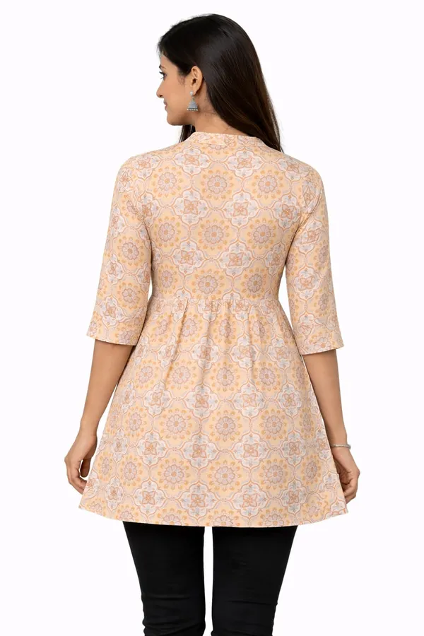 Cream_Cotton_Relaxed_Gathered_Short_Kurta_For_Women