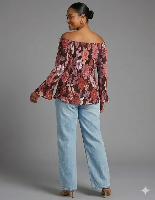 Wine_Crepe_Floral_Print_Off-Shoulder_Smocked_Top_For_Women