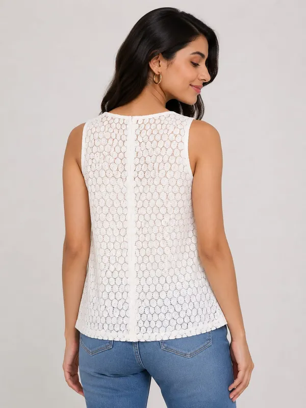 White_Net_Lace_Sleeveless_Top_For_Women