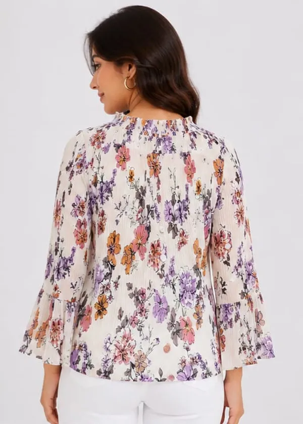 Peach_Crepe_Floral_Print_Bell_Sleeve_Top_For_Women