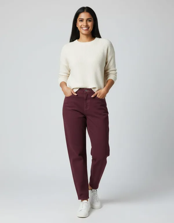 Burgundy_Cotton_Straight_Fit_High_Rise_Trousers_For_Women