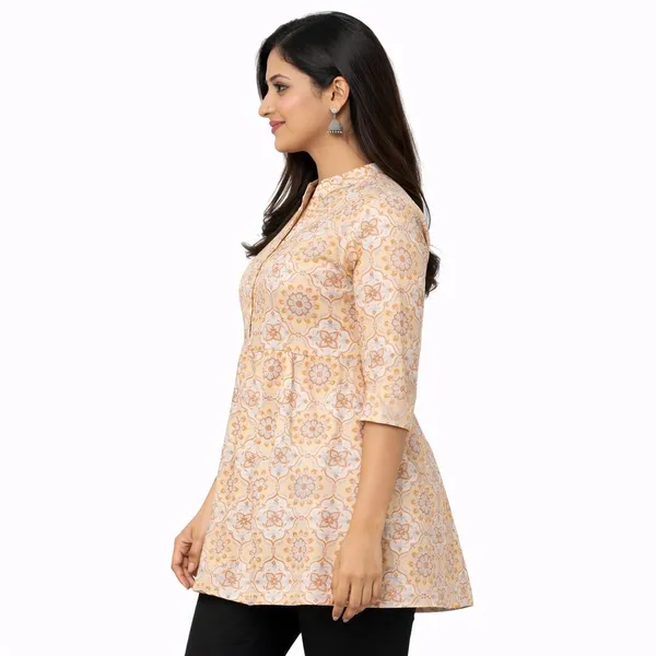 Cream_Cotton_Relaxed_Gathered_Short_Kurta_For_Women