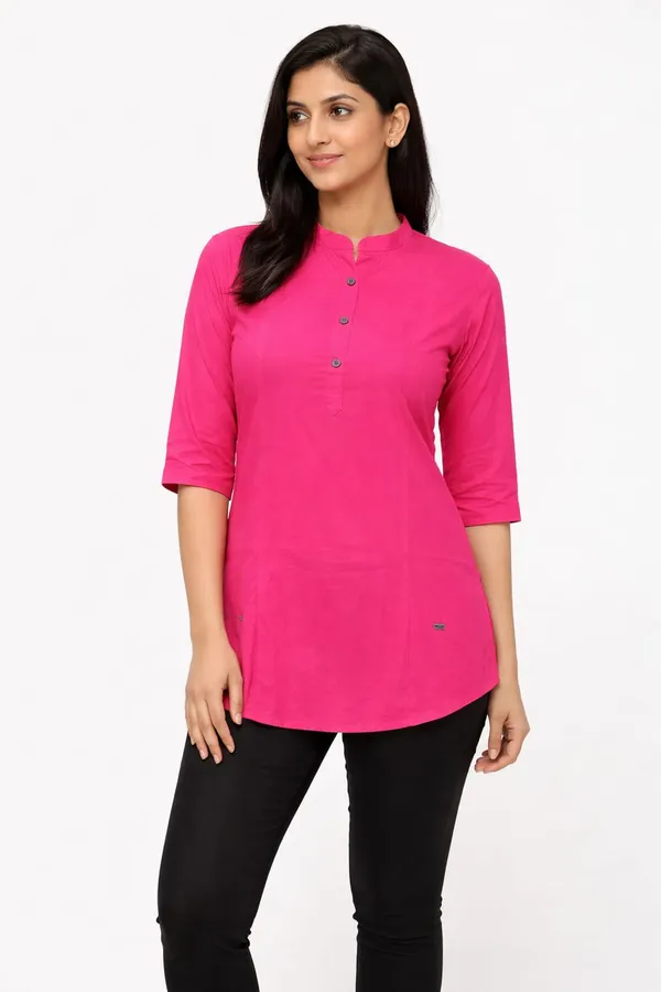 Rani_Pink_Cotton_Solid_Mandarin_Collar_Tunic_Top_For_Women