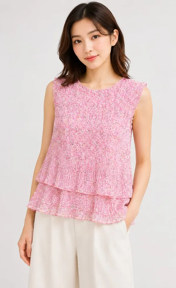 Pink_Crepe_Sleeveless_Sequin_Embellished_Layered_Top_For_Women
