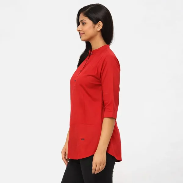 Red_Cotton_Mandarin_Collar_Short_Kurta_For_Women