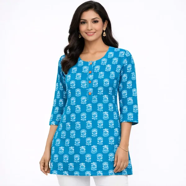 Blue_Cotton_Relaxed_Floral_Printed_Tunic_Top_For_Women