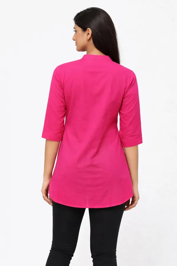 Rani_Pink_Cotton_Solid_Mandarin_Collar_Tunic_Top_For_Women