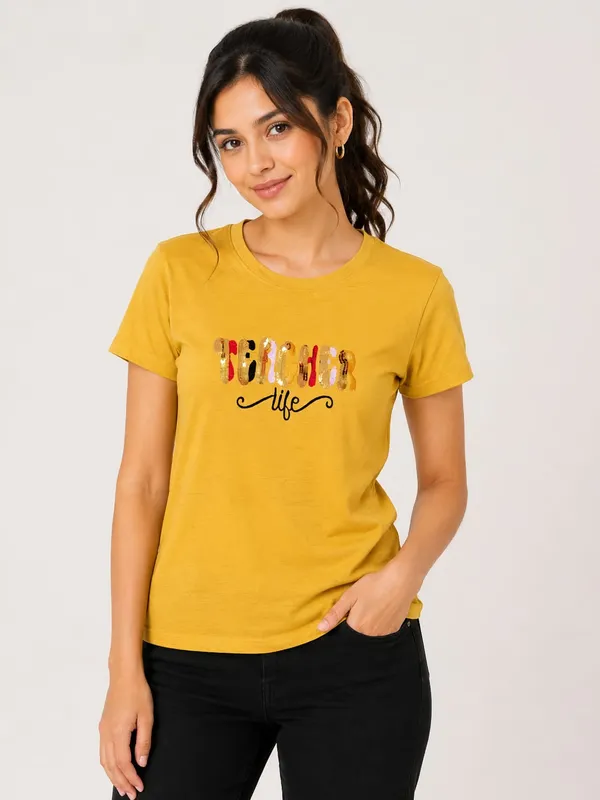 Yellow_Cotton_Graphic_Print_Round_Neck_T-Shirt_For_Women