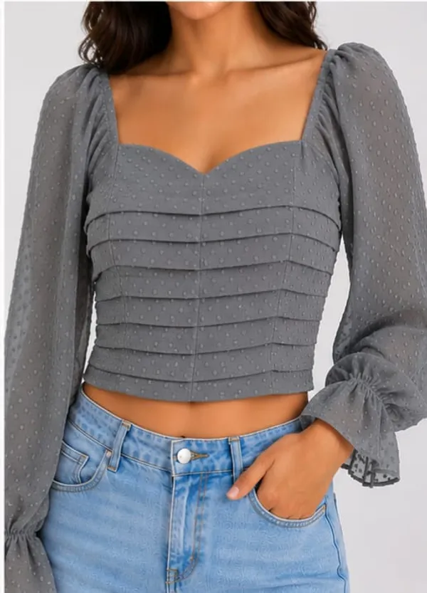 Grey_Chiffon_Puff_Sleeve_Ruched_Crop_Top_For_Women