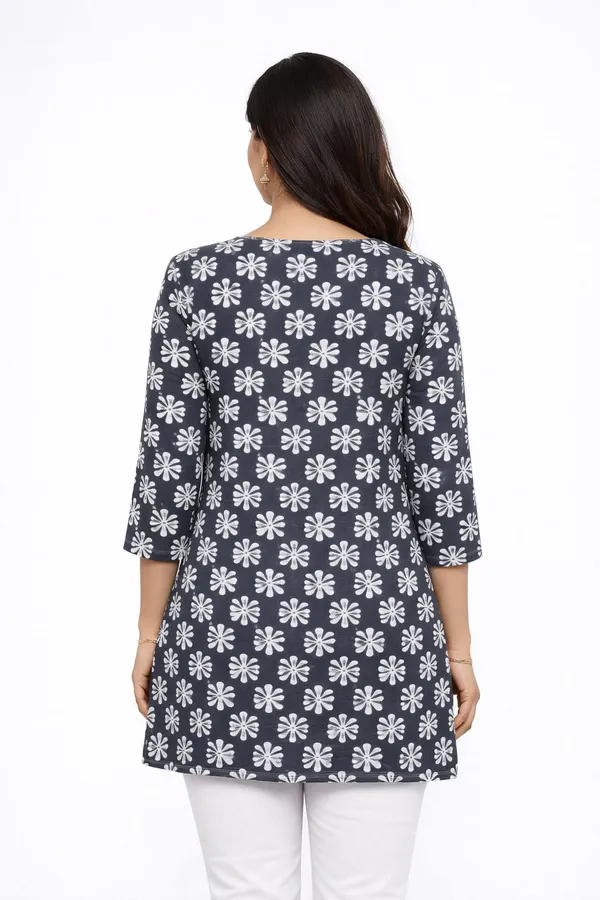 Grey_Cotton_Floral_Print_Short_Kurti_For_Women