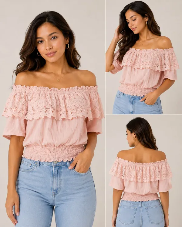 Pink_Cotton_Off-Shoulder_Smocked_Ruffle_Top_For_Women
