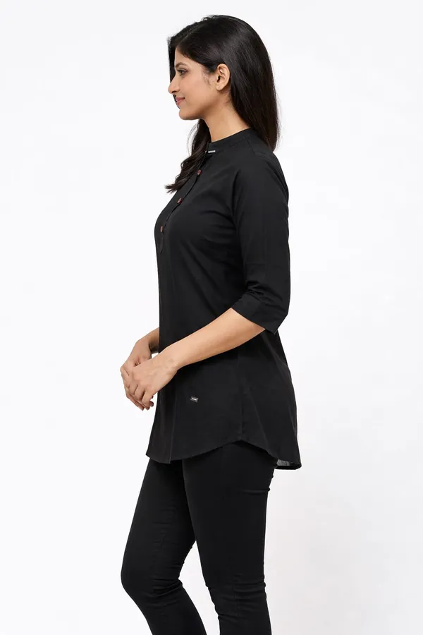 Black_Cotton_Mandarin_Collar_Tunic_Kurti_For_Women