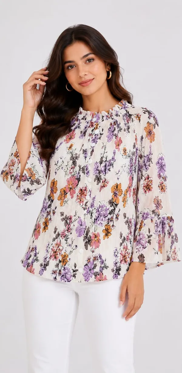 Peach_Crepe_Floral_Print_Bell_Sleeve_Top_For_Women