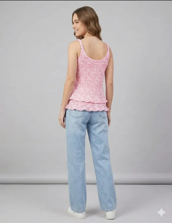 Pink_Chiffon_Smocked_Ruffle_Strap_Top_For_Women
