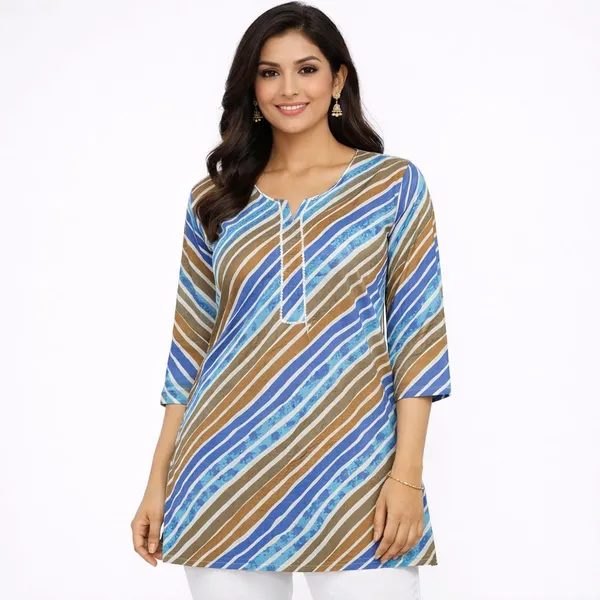 Multicolour_Cotton_Striped_A-Line_Short_Kurti_For_Women