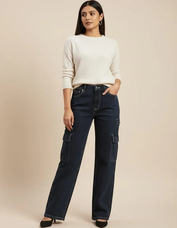 Black_Denim_Wide_Leg_Cargo_Pants_For_Women