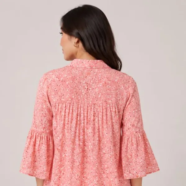 Dark_Peach_Chiffon_Floral_Print_Bell_Sleeve_Top_For_Women