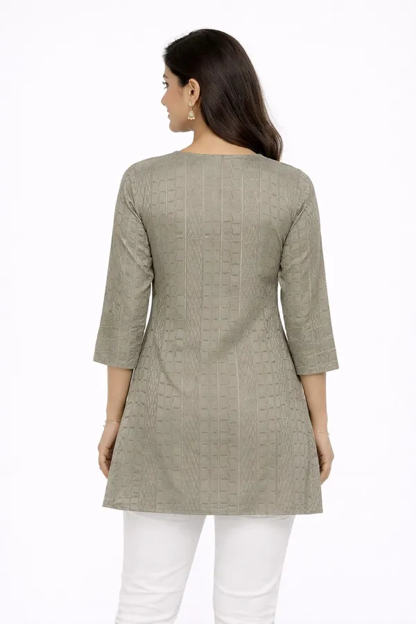 Mehndi_Cotton_Textured_V-Neck_Short_Kurti_For_Women
