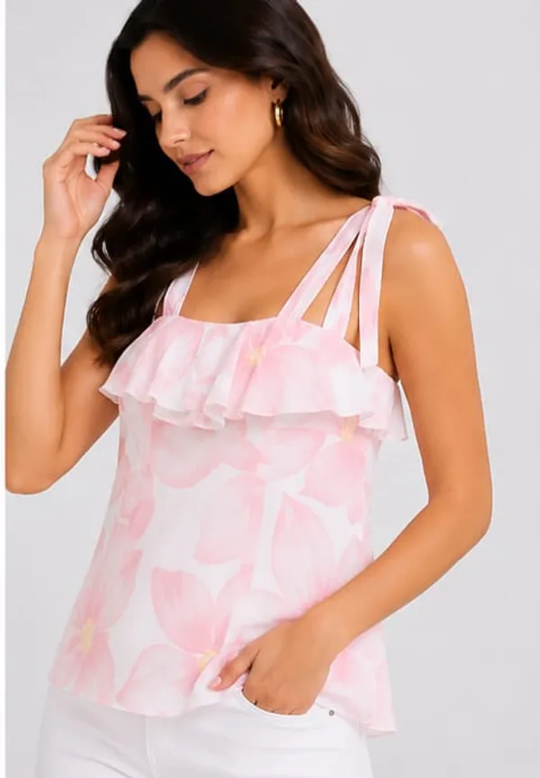 Pink_Chiffon_Tie_Dye_Ruffle_Strap_Top_For_Women