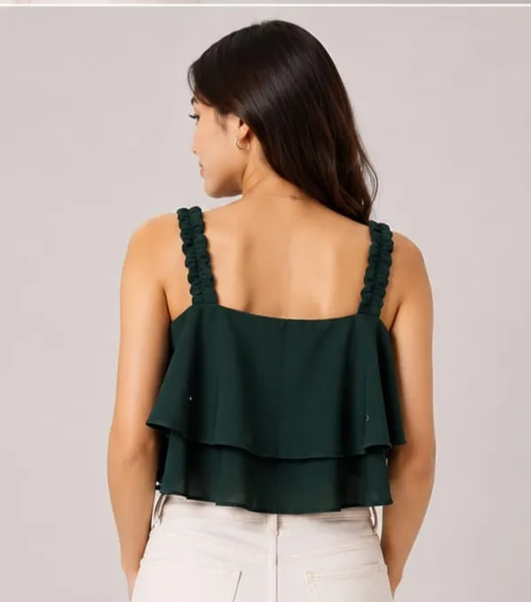 Dark_Green_Rayon_Cold_Shoulder_Ruffled_Crop_Top_For_Women