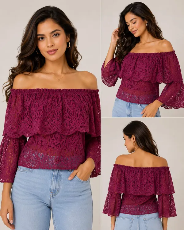 Wine_Net_Lace_Off-Shoulder_Ruffle_Top_For_Women