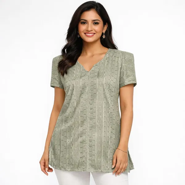 Mehndi_Cotton_Textured_Pintuck_Short_Kurti_For_Women