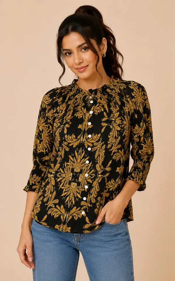 Black_Rayon_Relaxed_Fit_Floral_Print_Button_Down_Shirt_For_Women