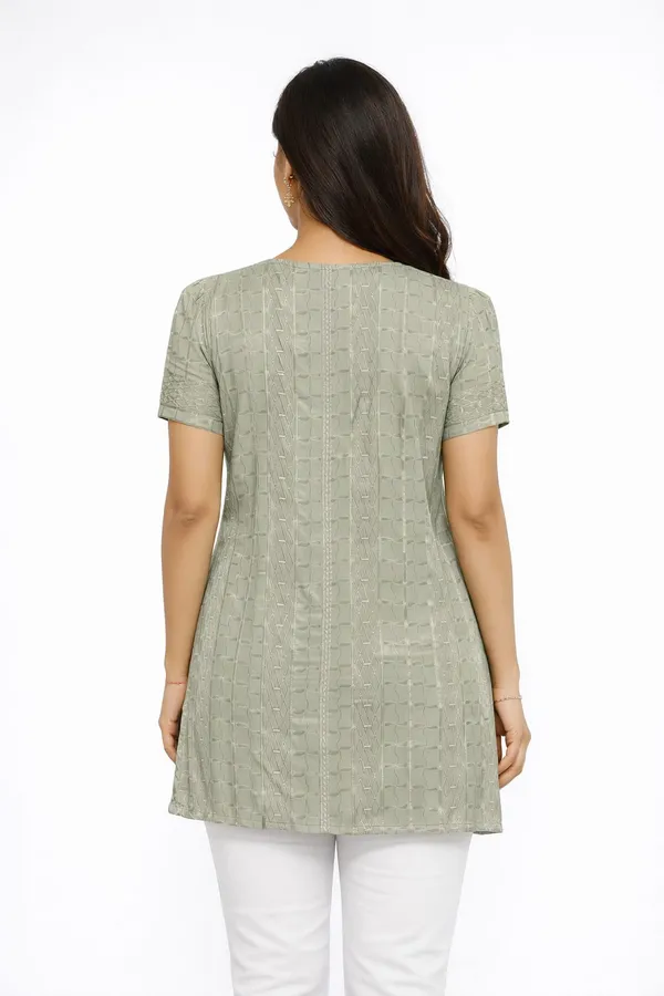 Mehndi_Cotton_Textured_Pintuck_Short_Kurti_For_Women