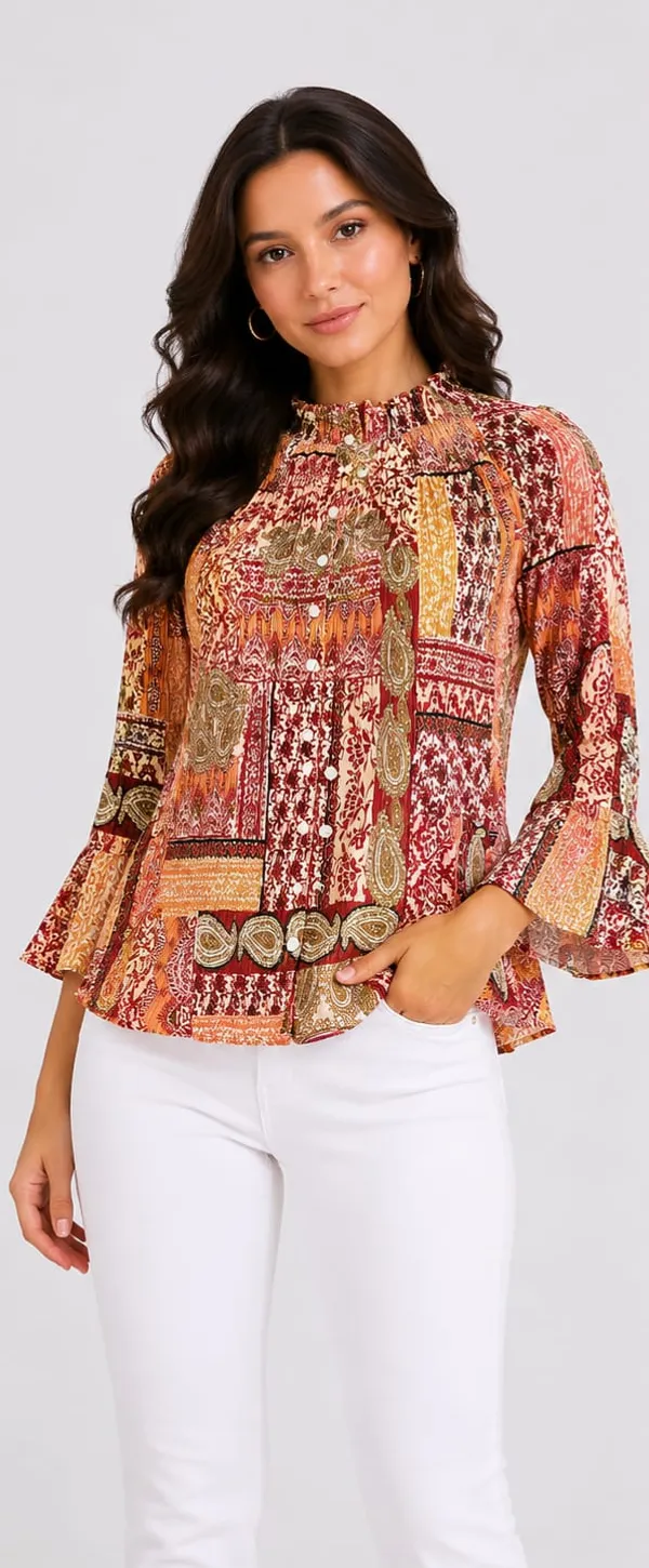 Brown_Crepe_Relaxed_Fit_Multicolor_Printed_Bell_Sleeve_Top_For_Women