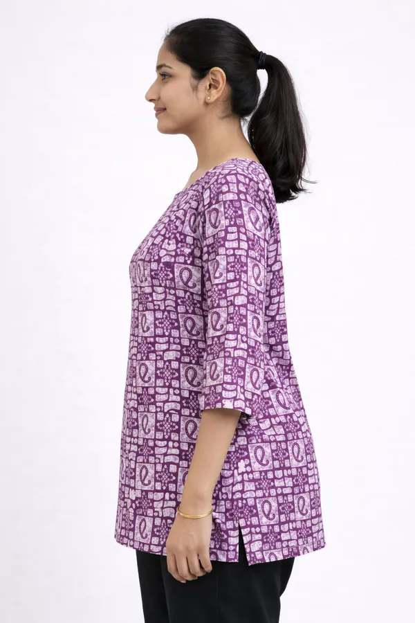 Purple_Cotton_Printed_A-Line_Short_Kurti_For_Women