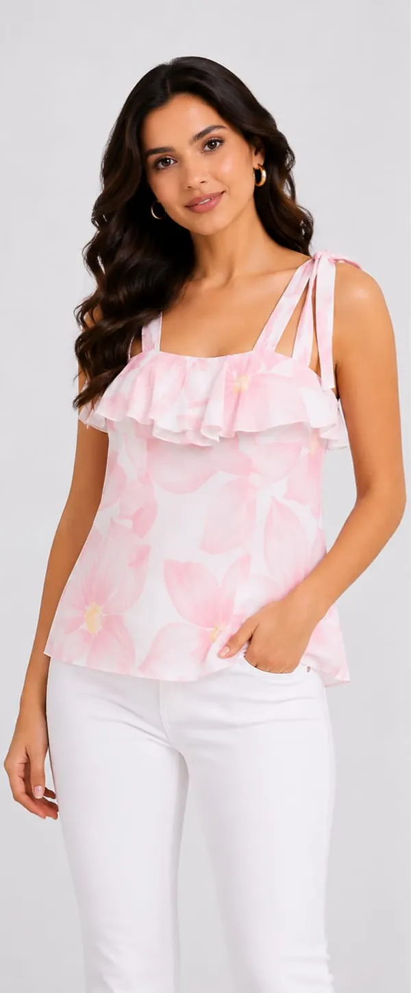 Pink_Chiffon_Tie_Dye_Ruffle_Strap_Top_For_Women