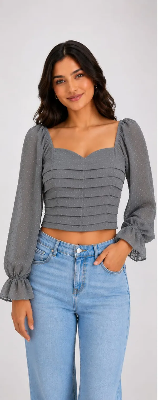 Grey_Chiffon_Puff_Sleeve_Ruched_Crop_Top_For_Women