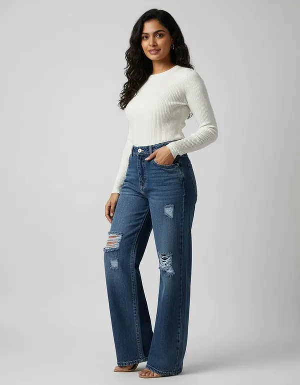 Dark_Blue_Denim_Distressed_Wide_Leg_High_Rise_Jeans_For_Women