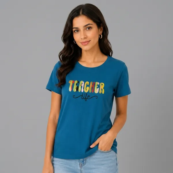 Blue_Cotton_Crew_Neck_Graphic_Print_T-Shirt_For_Women