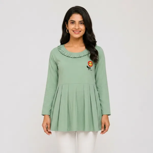 Sage_Green_Rayon_Fit_&_Flare_Ruffled_Neck_Tunic_For_Women