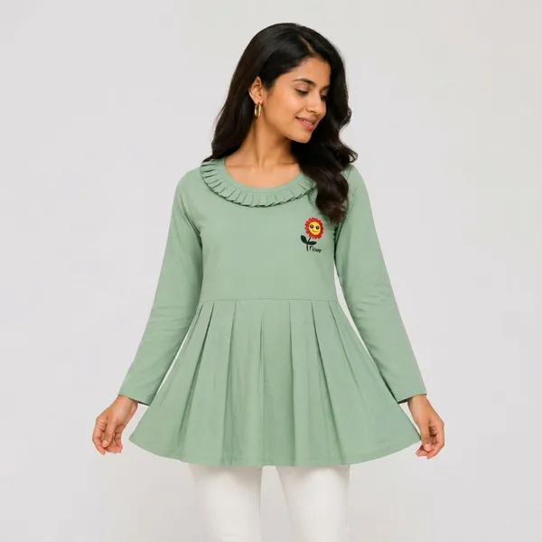 Sage_Green_Rayon_Fit_&_Flare_Ruffled_Neck_Tunic_For_Women