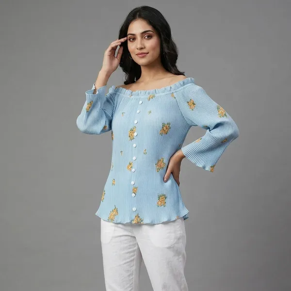 Blue_Crepe_Floral_Embroidered_Off-Shoulder_Top_For_Women