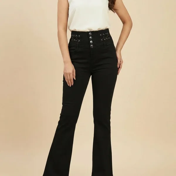 Black_Denim_High_Waist_Flared_Jeans_For_Women