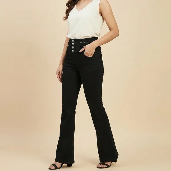 Black_Denim_High_Waist_Flared_Jeans_For_Women