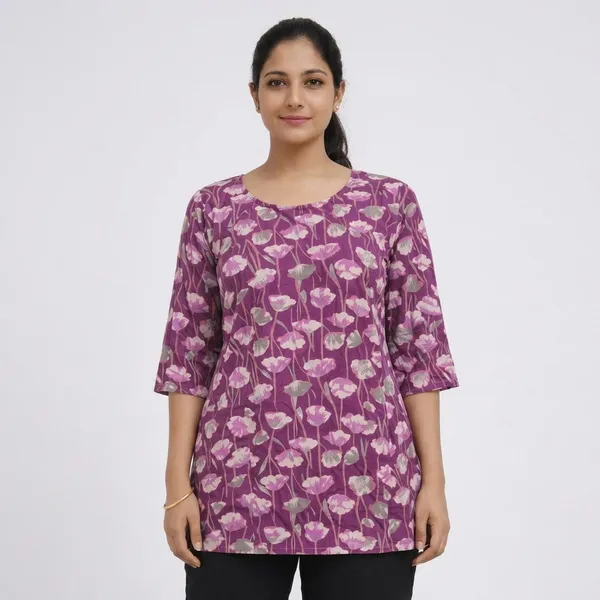 Purple_Cotton_Floral_Print_Relaxed_Tunic_Kurti_For_Women