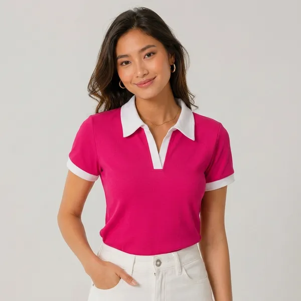 Dark_Pink_Cotton_Blend_Polo_T-Shirt_For_Women