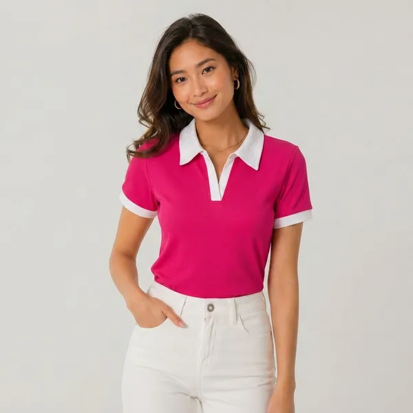 Dark_Pink_Cotton_Blend_Polo_T-Shirt_For_Women