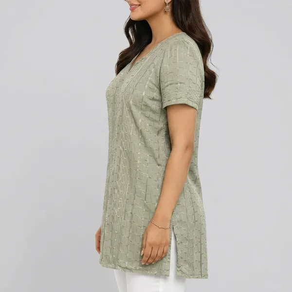 Mehndi_Cotton_Textured_Pintuck_Short_Kurti_For_Women