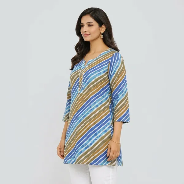Multicolour_Cotton_Striped_A-Line_Short_Kurti_For_Women