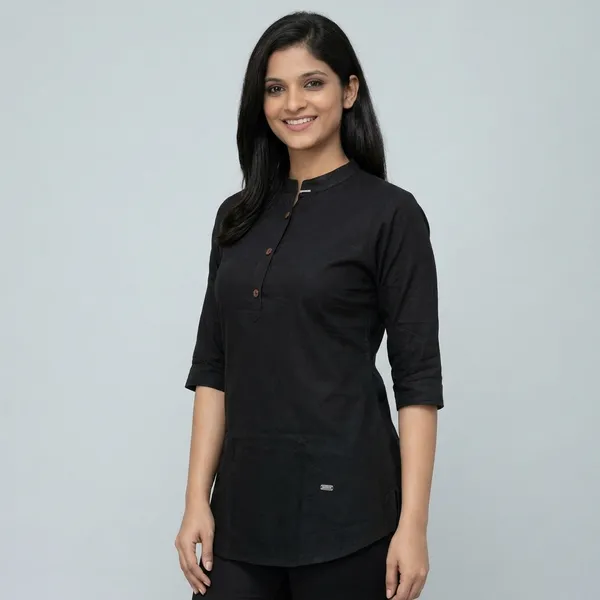 Black_Cotton_Mandarin_Collar_Tunic_Kurti_For_Women