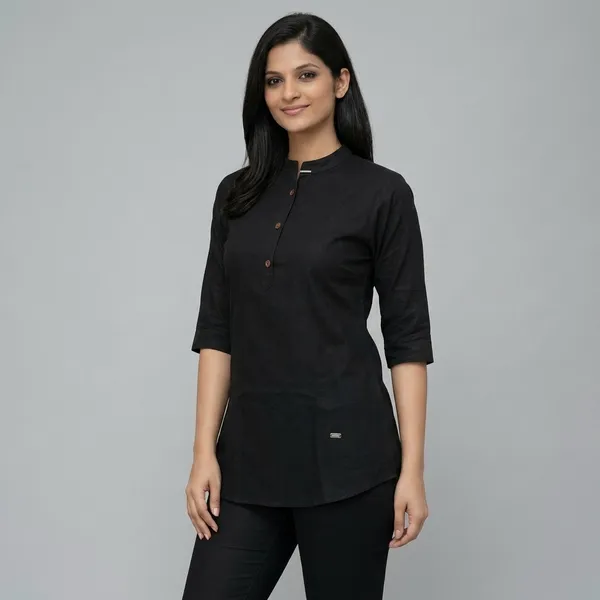 Black_Cotton_Mandarin_Collar_Tunic_Kurti_For_Women
